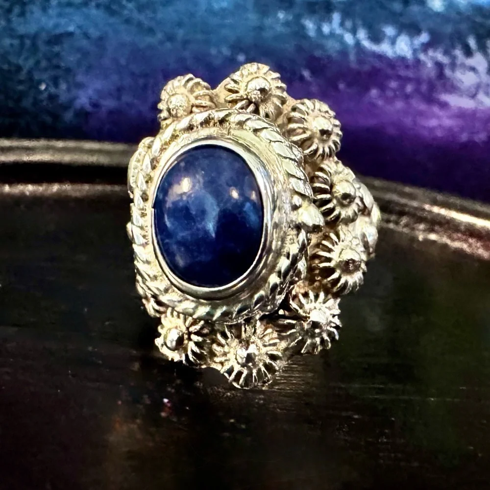 Sterling Silver TAXCO Lapis Lazuli Poison Ring (7-10)